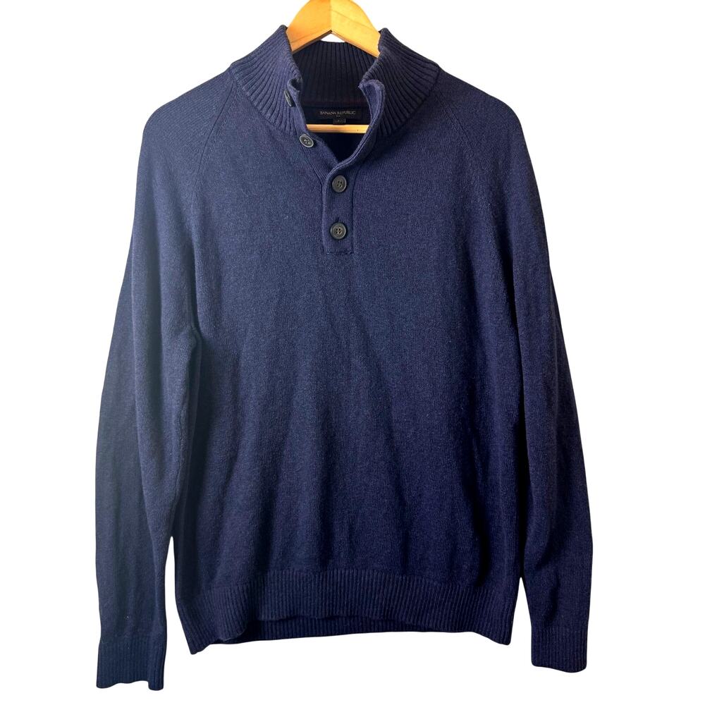 Banana Republic Mock Neck Sweater Mens Size Large Navy Blue Wool Cotton Blend